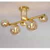 Shute 6lt Semi Flush Ceiling Light in Satin Gold & Amber Plated Glass