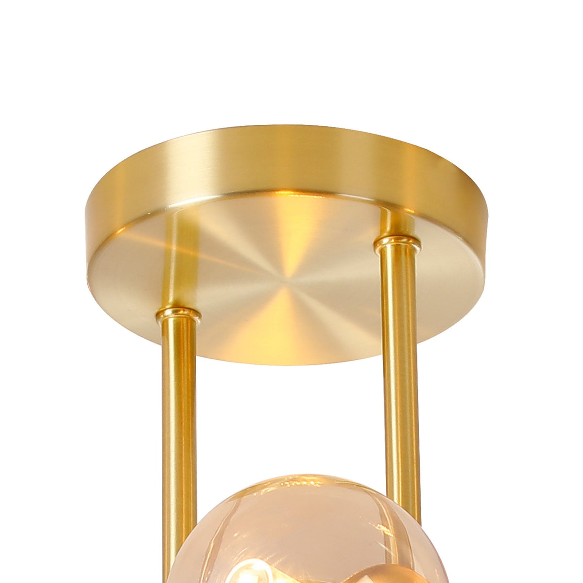 Shute 6lt Semi Flush Ceiling Light in Satin Gold & Amber Plated Glass