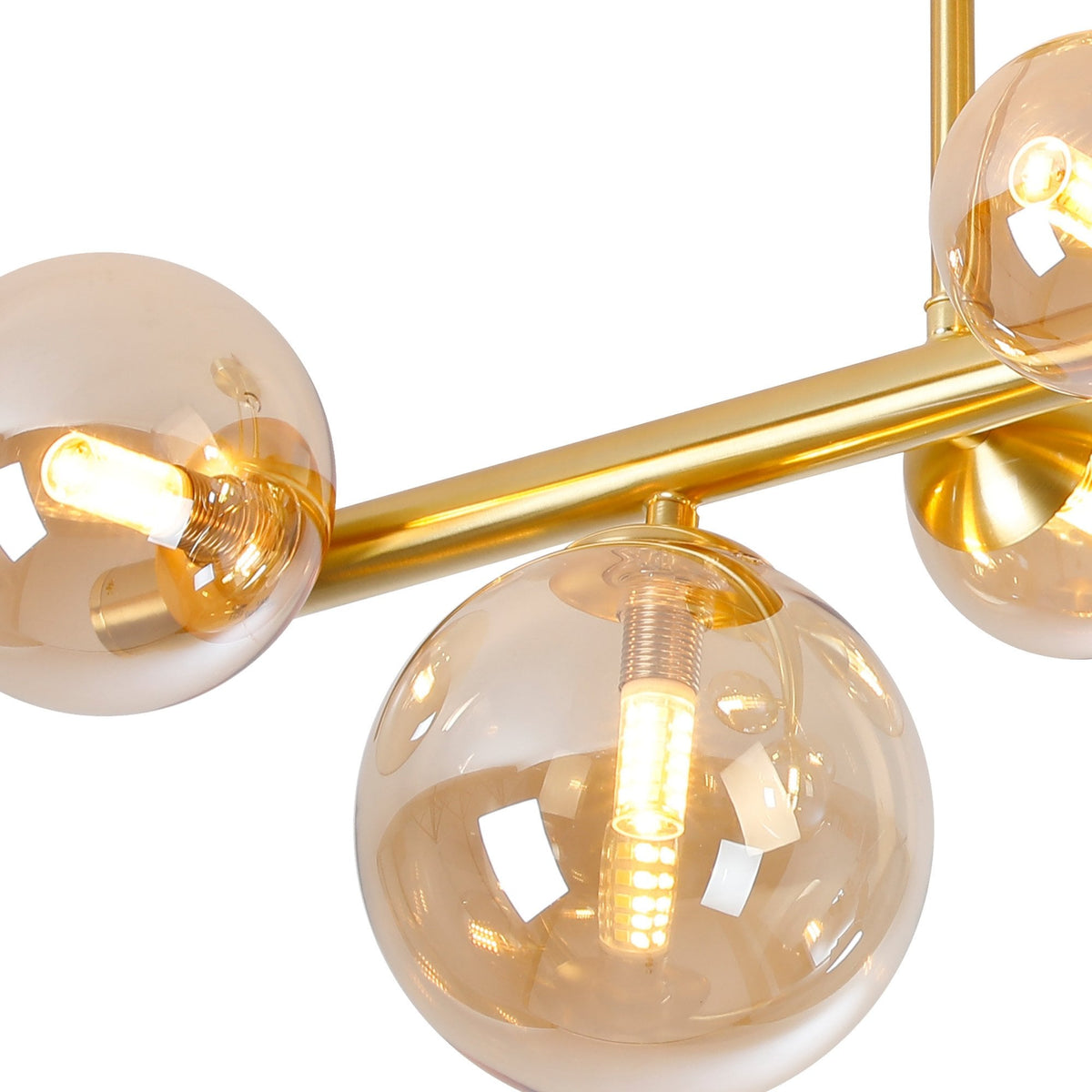 Shute 6lt Semi Flush Ceiling Light in Satin Gold & Amber Plated Glass