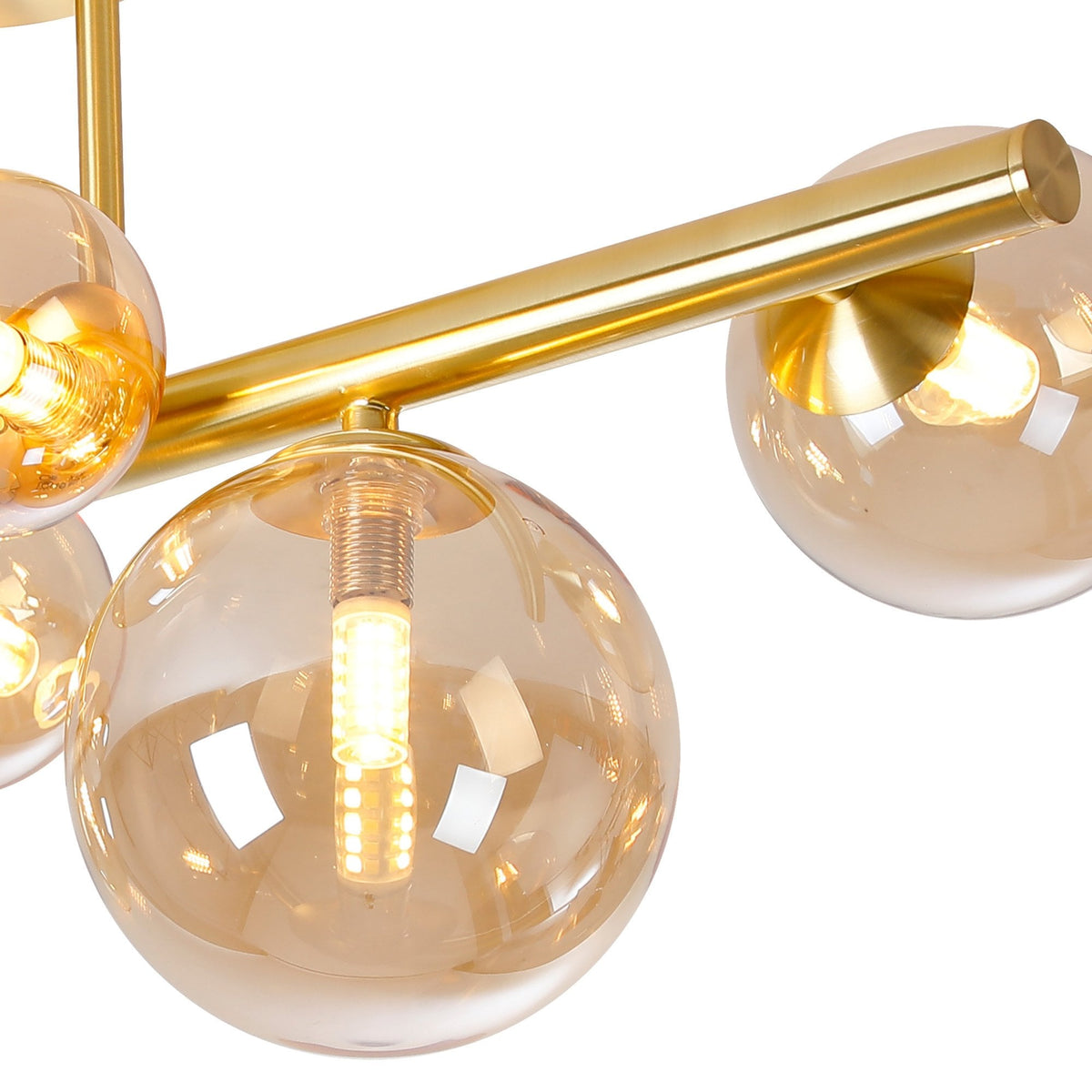 Shute 6lt Semi Flush Ceiling Light in Satin Gold & Amber Plated Glass