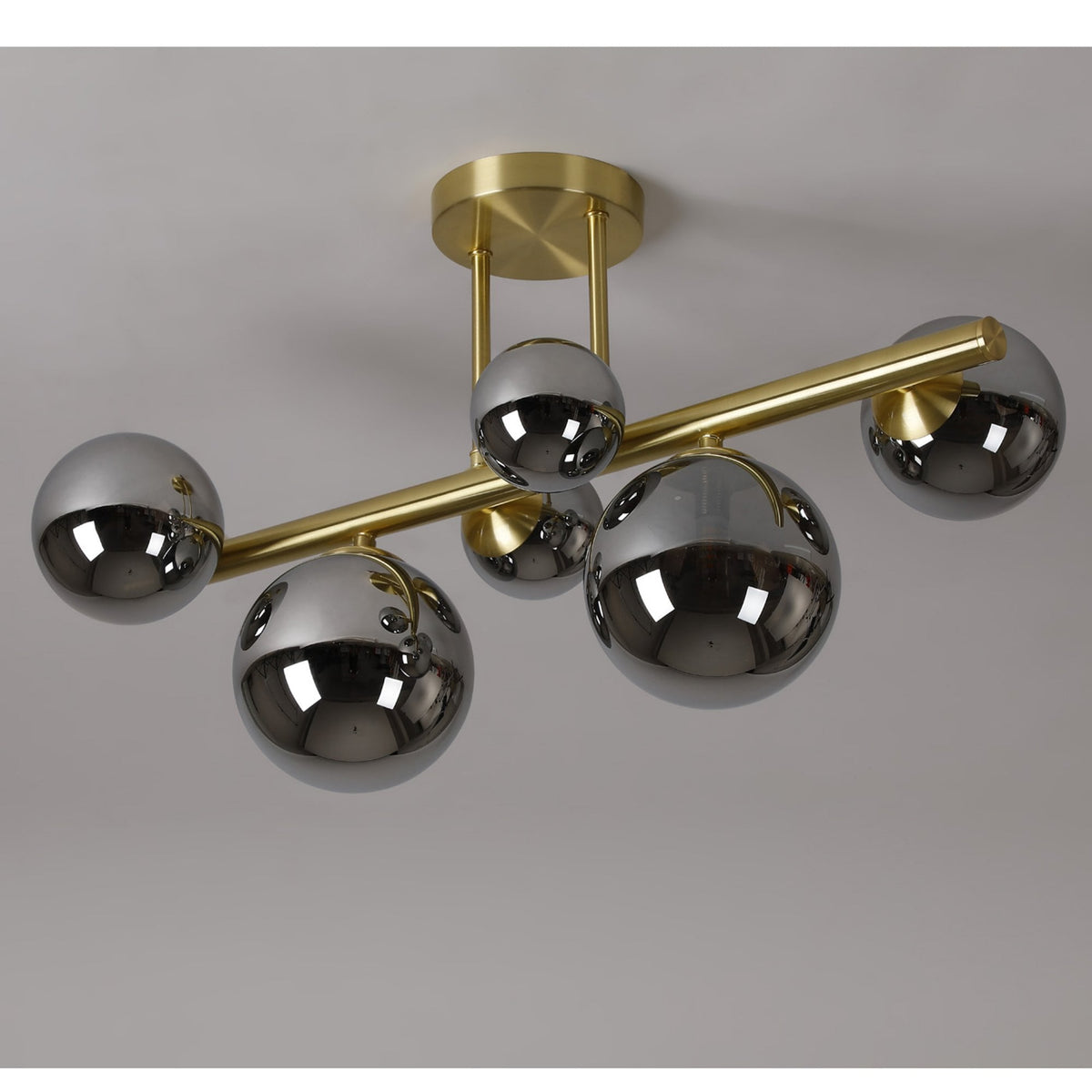 Shute 6lt Semi Flush Ceiling Light in Satin Gold & Chrome Plated Glass