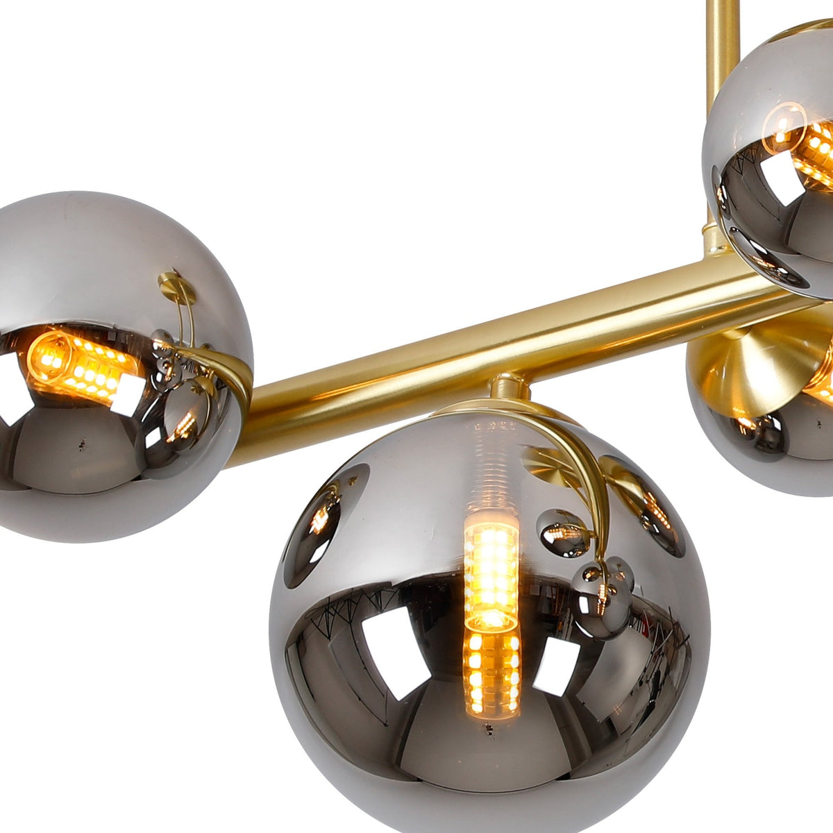 Shute 6lt Semi Flush Ceiling Light in Satin Gold & Chrome Plated Glass