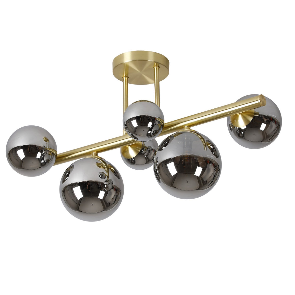 Shute 6lt Semi Flush Ceiling Light in Satin Gold & Chrome Plated Glass