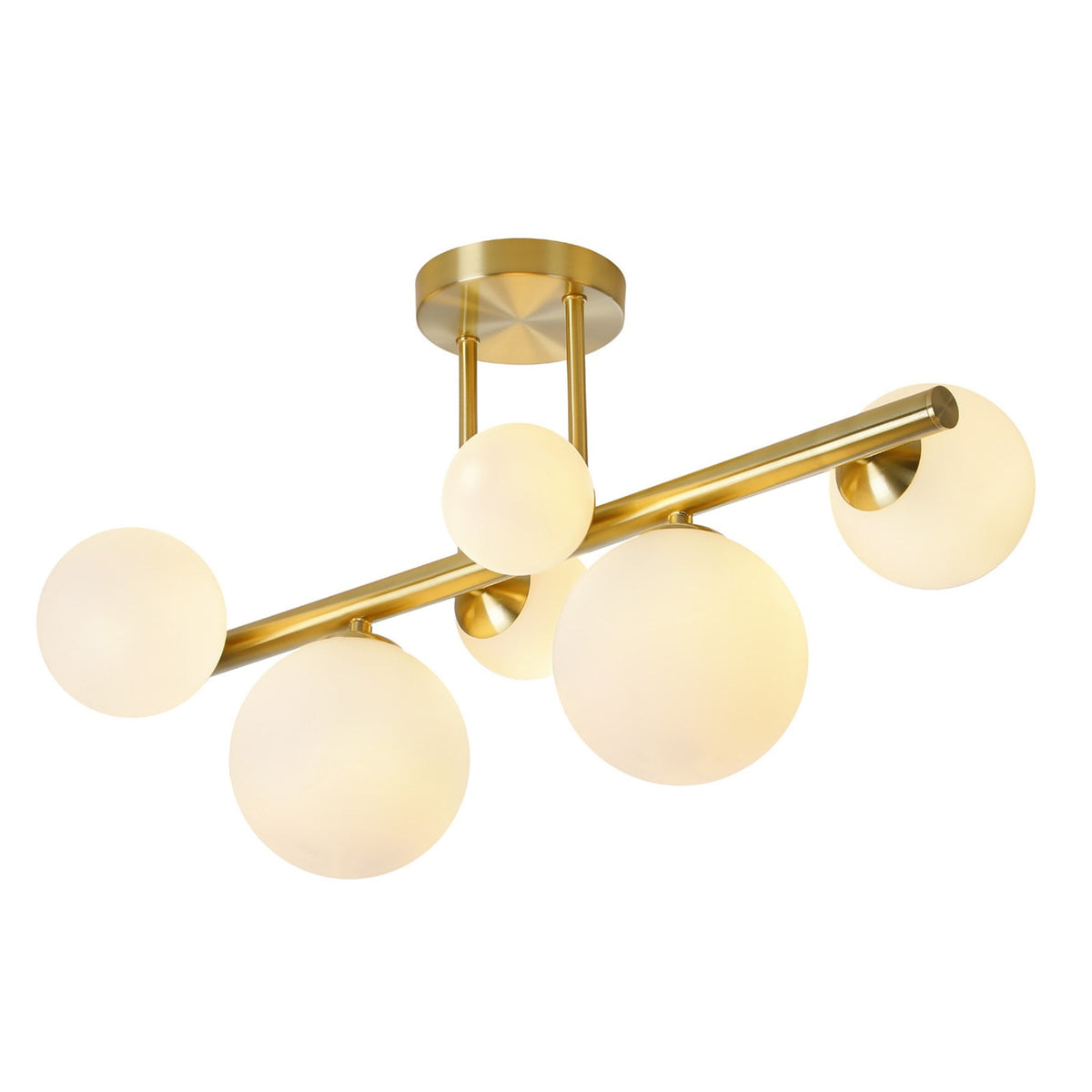 Shute 6lt Semi Flush Ceiling Light in Satin Gold & Opal Glass