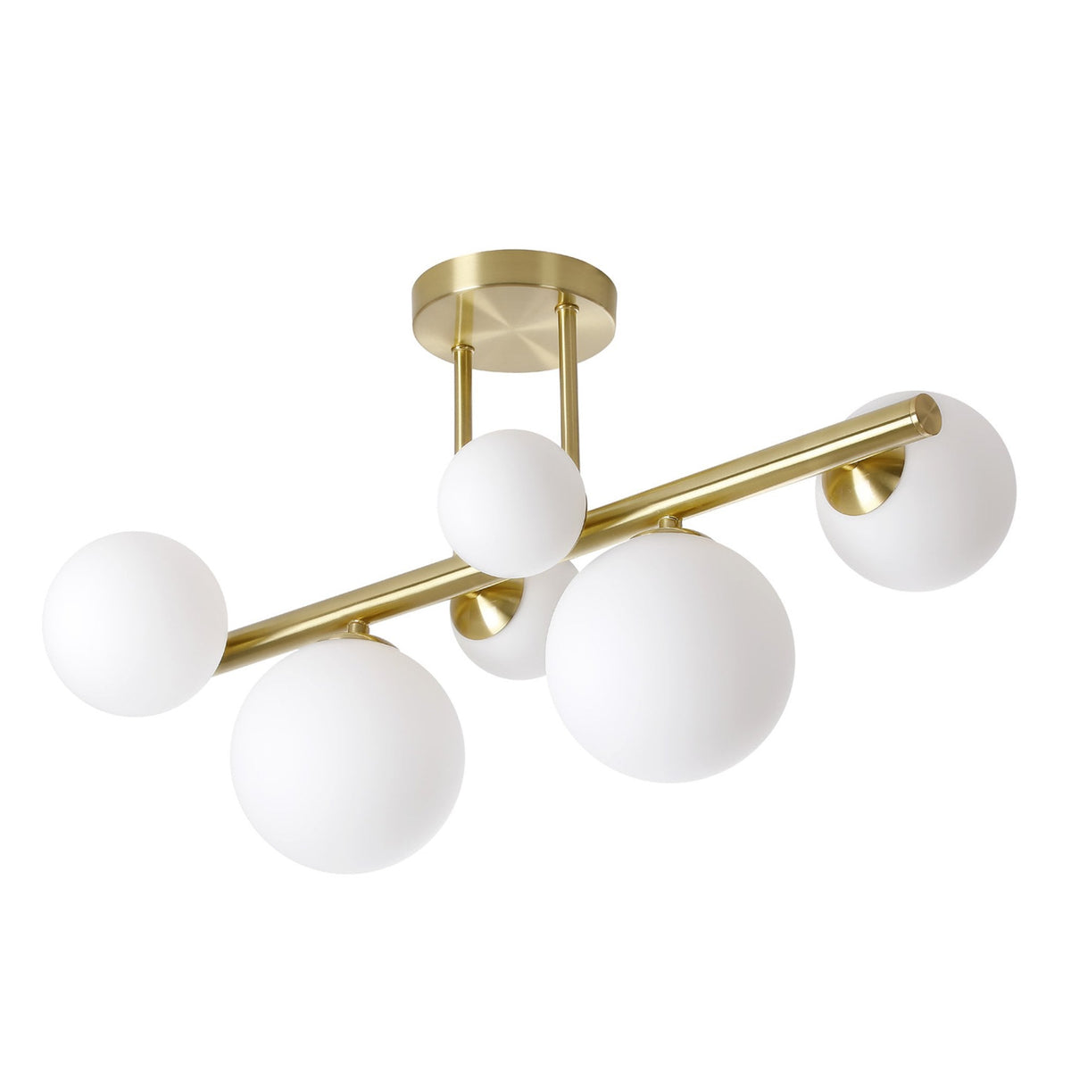 Shute 6lt Semi Flush Ceiling Light in Satin Gold & Opal Glass