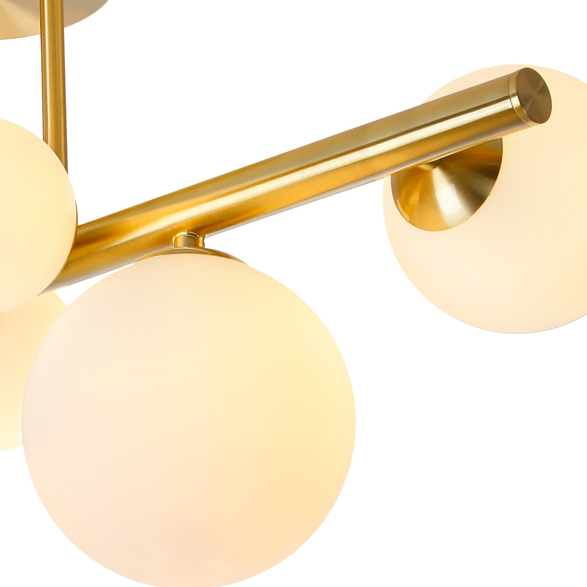 Shute 6lt Semi Flush Ceiling Light in Satin Gold & Opal Glass