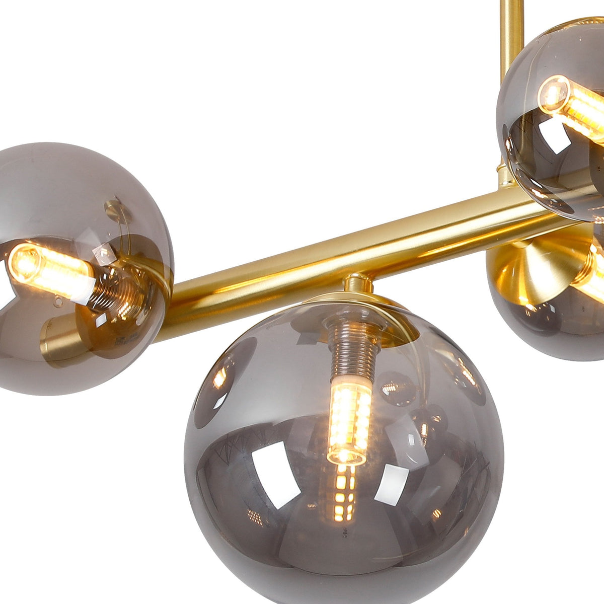 Shute 6lt Semi Flush Ceiling Light in Satin Gold & Smoked Plated Glass