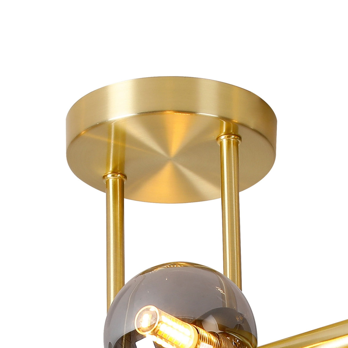 Shute 6lt Semi Flush Ceiling Light in Satin Gold & Smoked Plated Glass