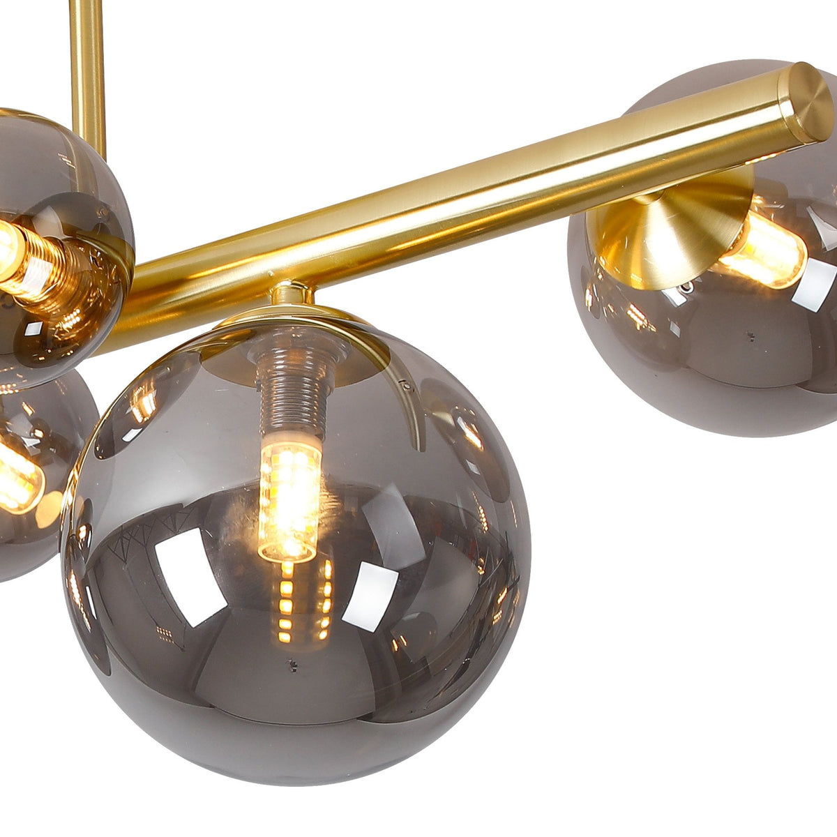Shute 6lt Semi Flush Ceiling Light in Satin Gold & Smoked Plated Glass