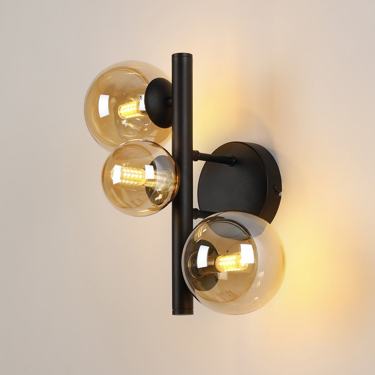 Shute 3lt Wall Light in Satin Black & Amber Plated Glass