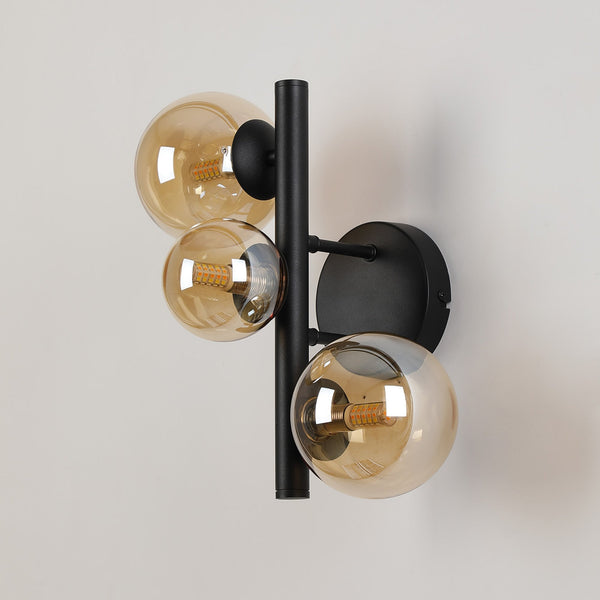 Shute 3lt Wall Light in Satin Black & Amber Plated Glass