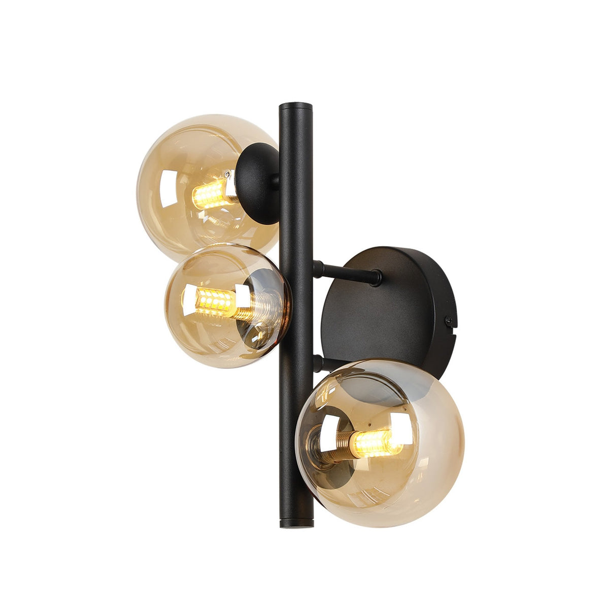 Shute 3lt Wall Light in Satin Black & Amber Plated Glass