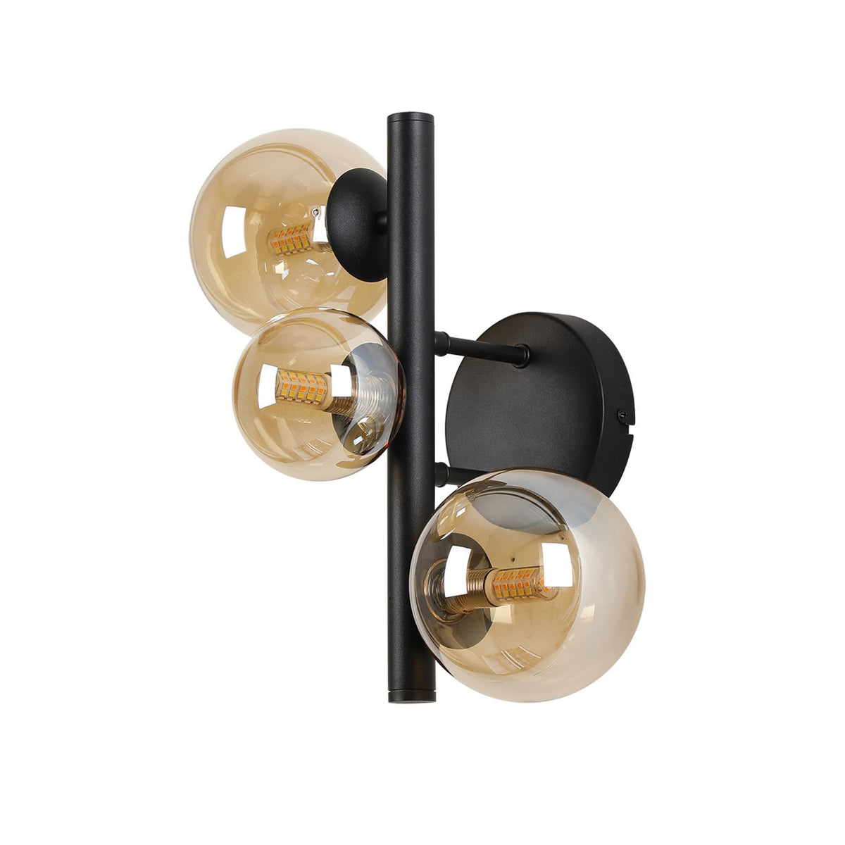 Shute 3lt Wall Light in Satin Black & Amber Plated Glass