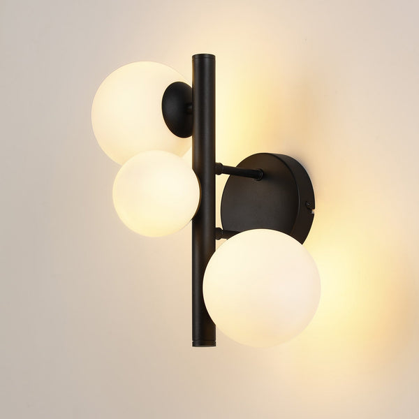 Shute 3lt Wall Light in Satin Black & Opal Glass