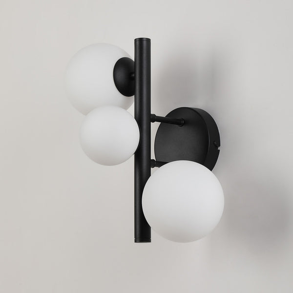 Shute 3lt Wall Light in Satin Black & Opal Glass