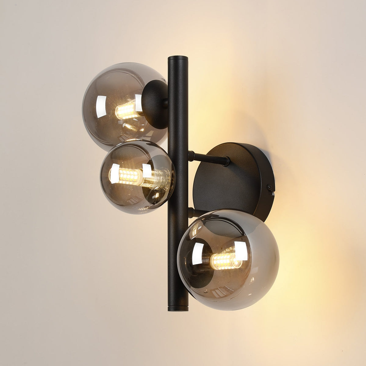 Shute 3lt Wall Light in Satin Black & Smoked Plated Glass