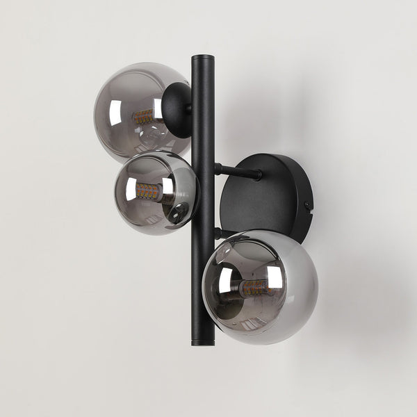 Shute 3lt Wall Light in Satin Black & Smoked Plated Glass