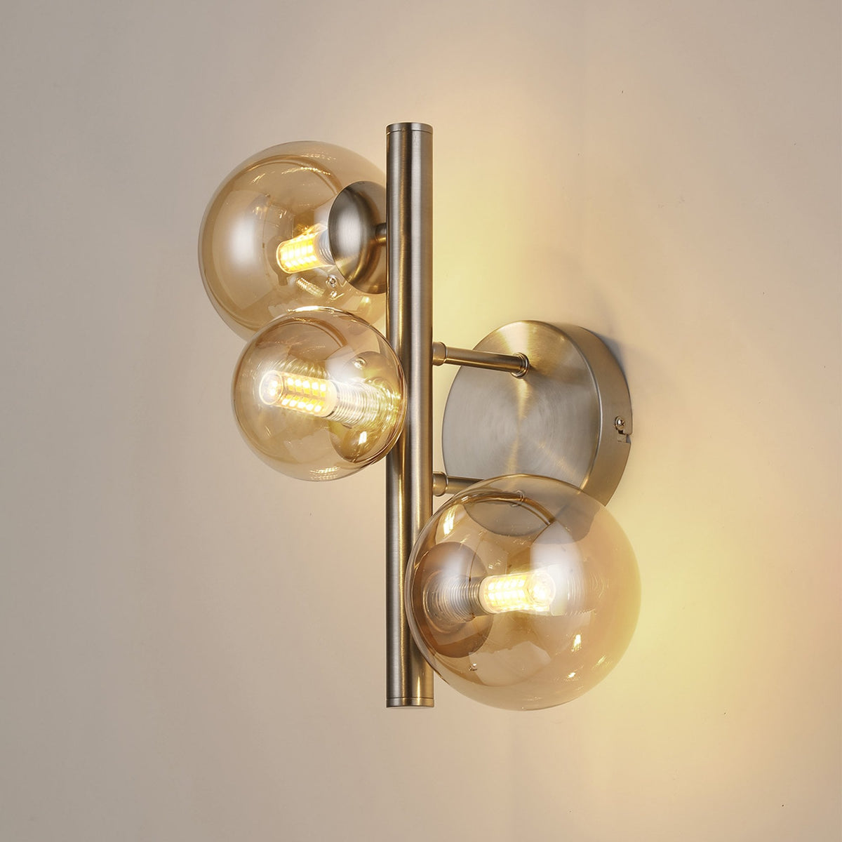 Shute 3lt Wall Light Satin Nickel & Amber Plated Glass