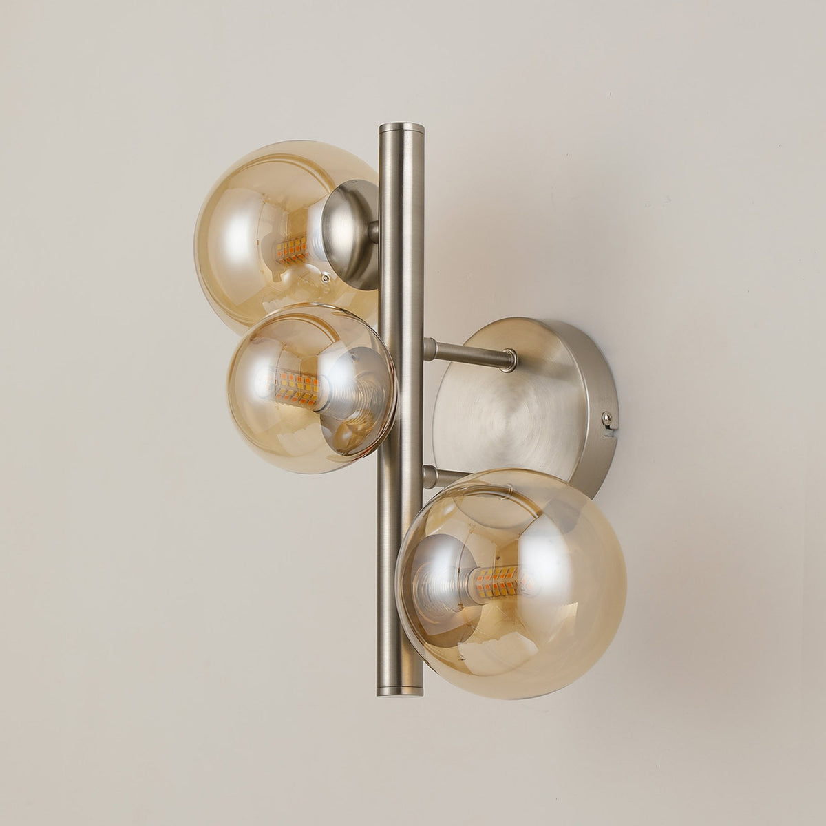 Shute 3lt Wall Light in Satin Nickel & Amber Plated Glass