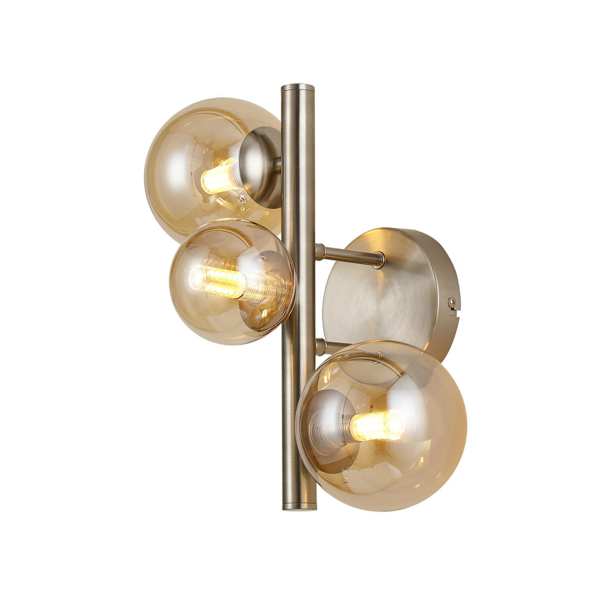 Shute 3lt Wall Light in Satin Nickel & Amber Plated Glass
