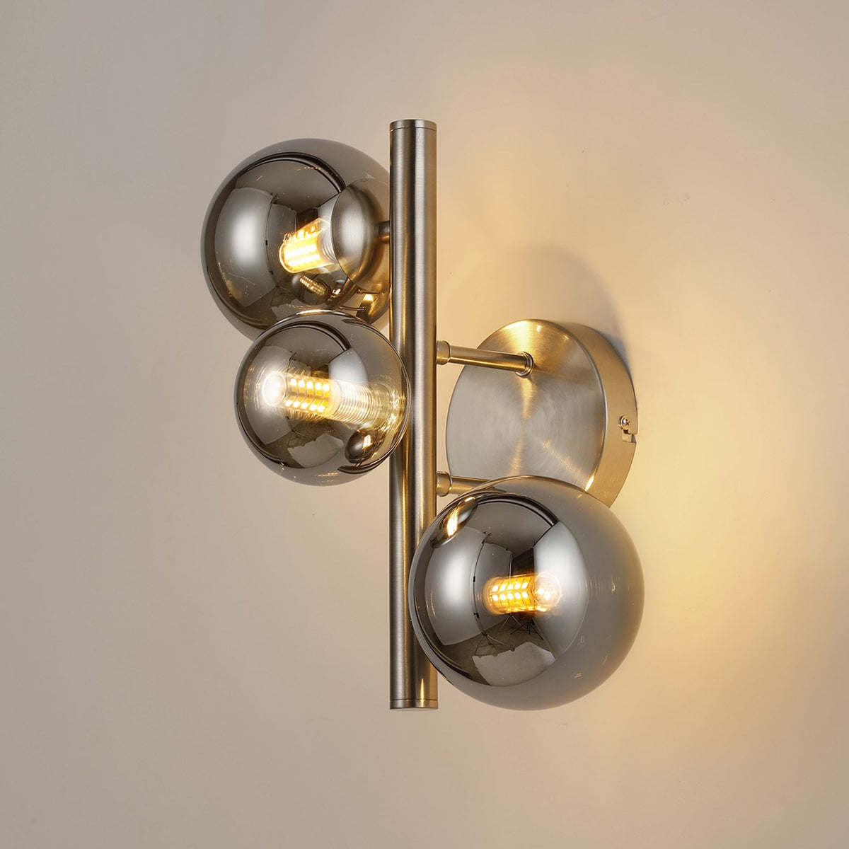Shute 3lt Wall Light Satin Nickel & Chrome Plated Glass