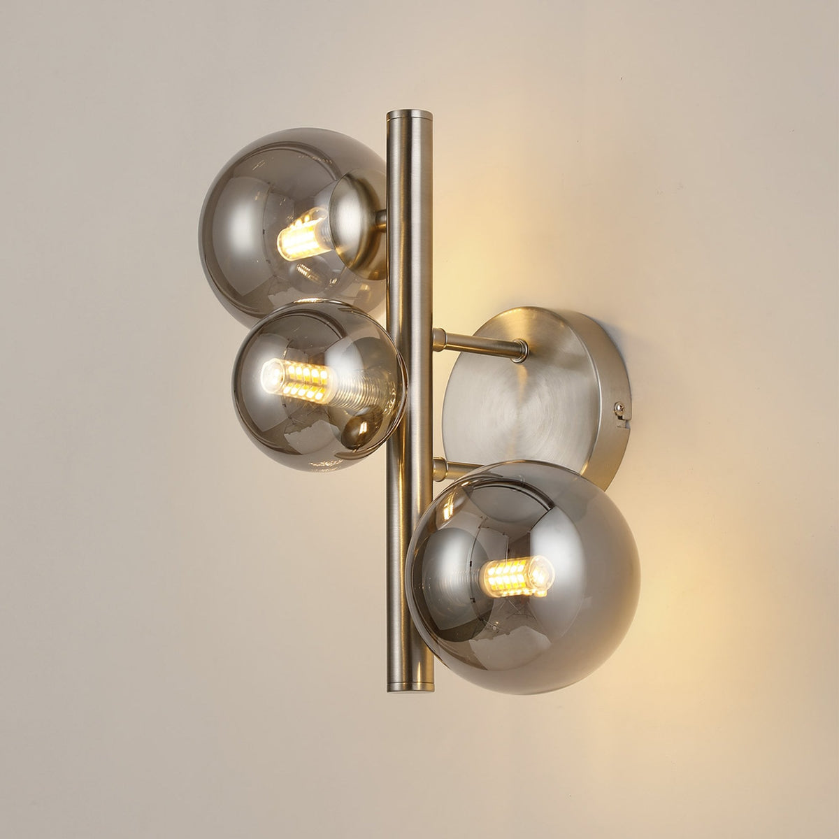 Shute 3lt Wall Light Satin Nickel & Smoked Plated Glass