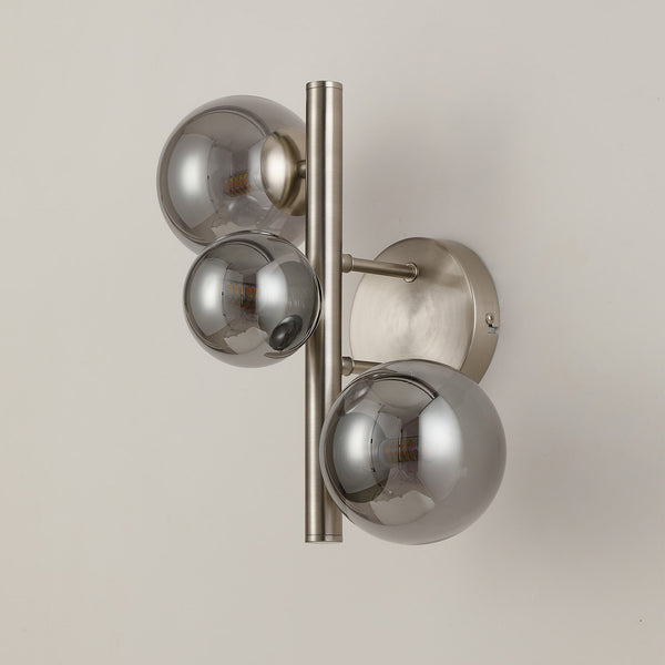 Shute 3lt Wall Light in Satin Nickel & Smoked Plated Glass