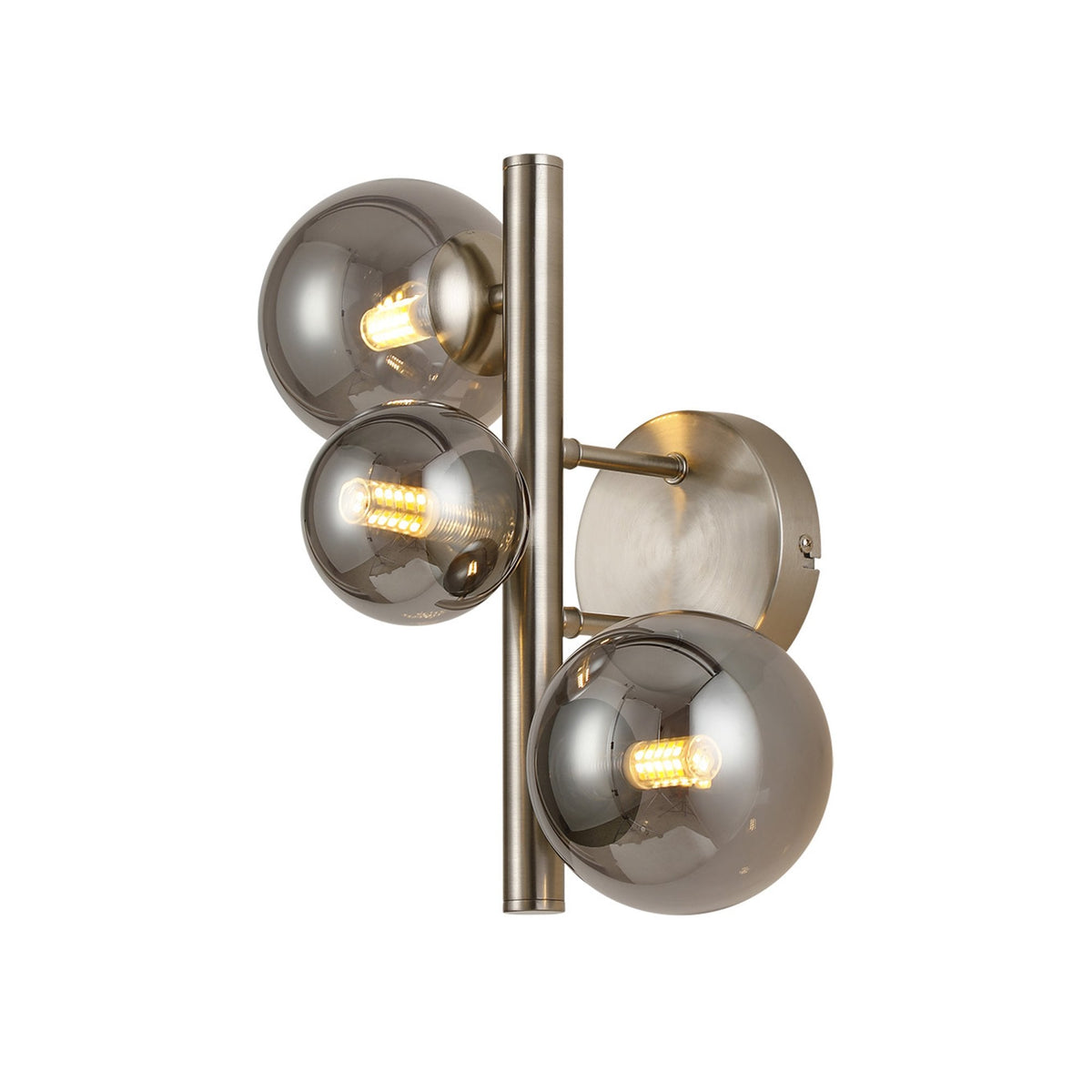 Shute 3lt Wall Light in Satin Nickel & Smoked Plated Glass