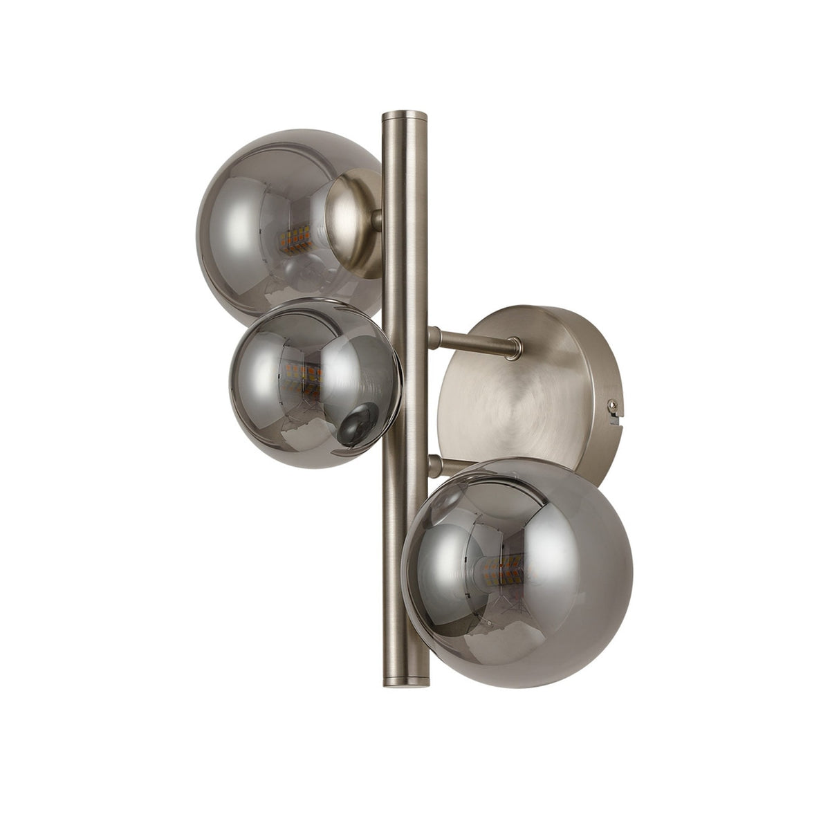 Shute 3lt Wall Light in Satin Nickel & Smoked Plated Glass