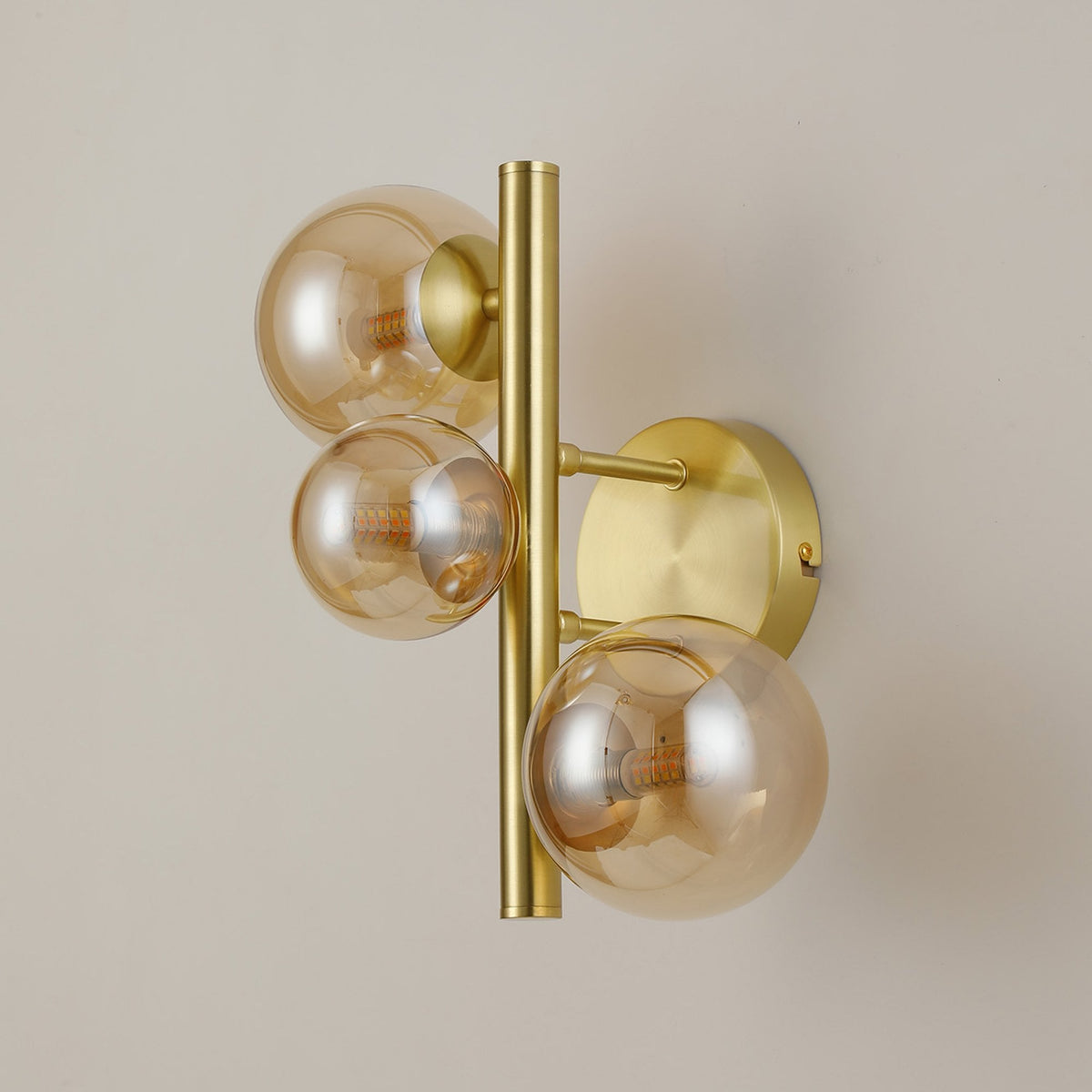 Shute 3lt Wall Light in Satin Gold & Amber Plated Glass