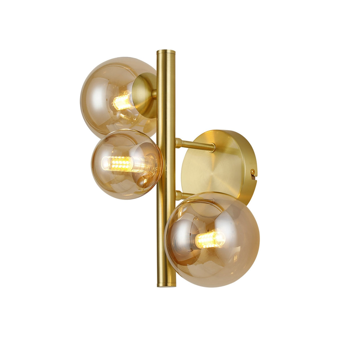 Shute 3lt Wall Light in Satin Gold & Amber Plated Glass