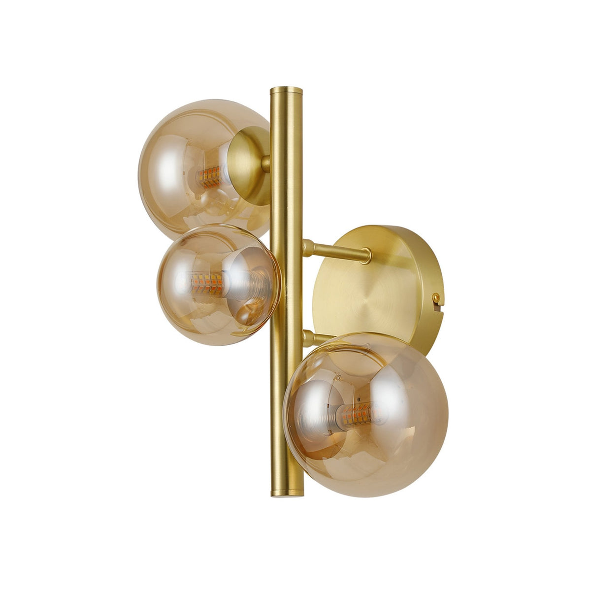 Shute 3lt Wall Light in Satin Gold & Amber Plated Glass