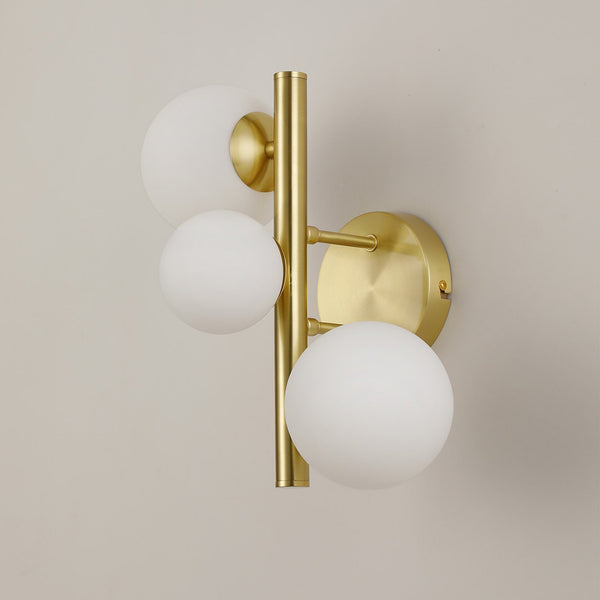 Shute 3lt Wall Light in Satin Gold & Opal Glass