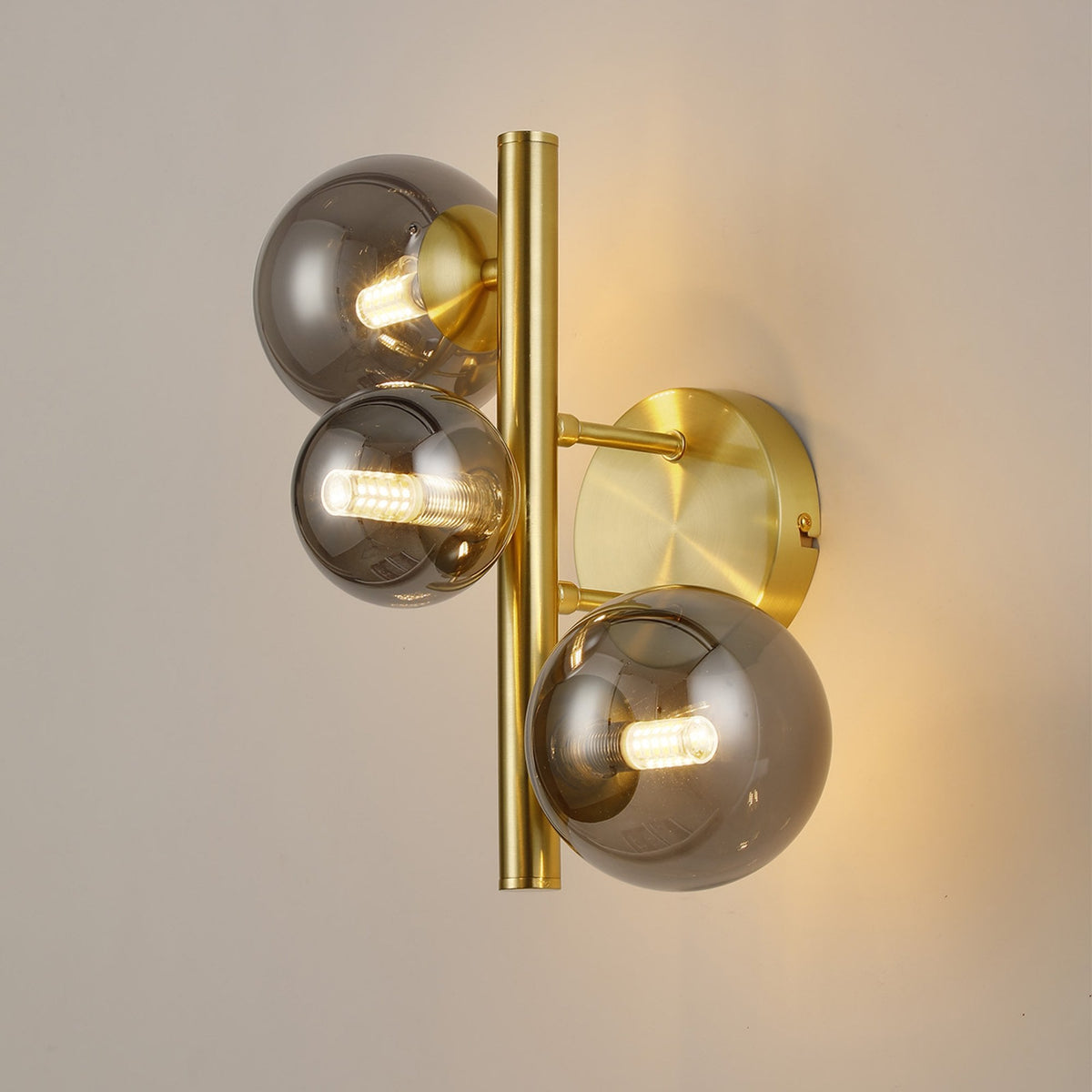 Shute 3lt Wall Light Satin & Smoked Plated Glass