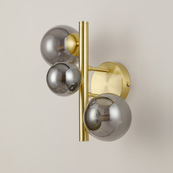 Shute 3lt Wall Light in Satin Gold & Smoked Plated Glass
