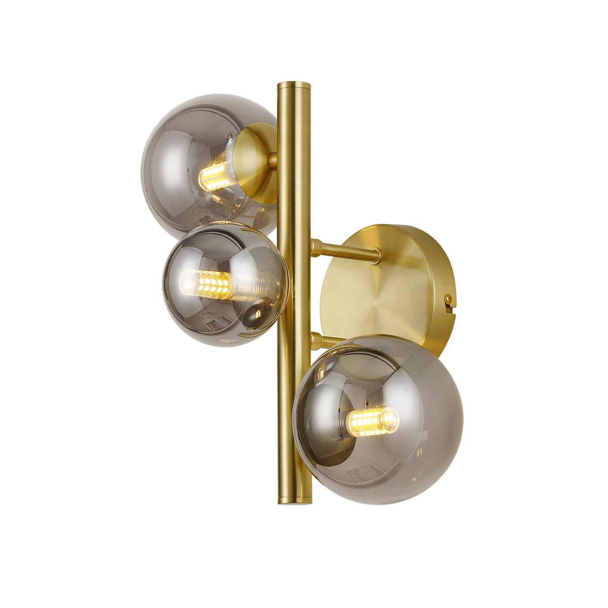 Shute 3lt Wall Light in Satin Gold & Smoked Plated Glass