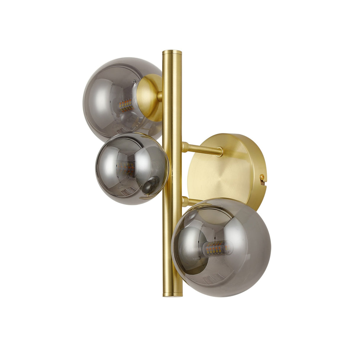 Shute 3lt Wall Light in Satin Gold & Smoked Plated Glass