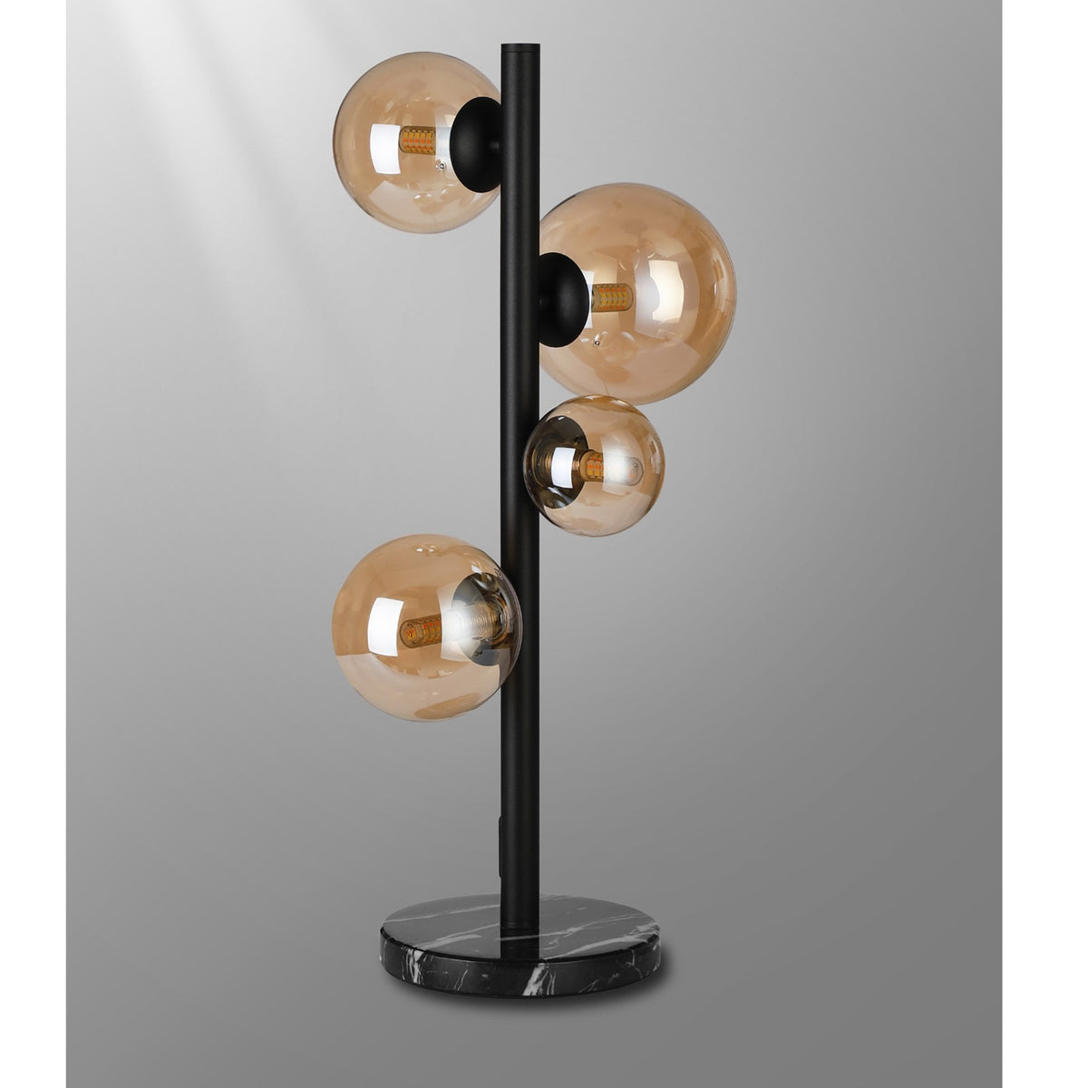 Shute 4lt Table Lamp in Satin Black & Amber Plated Glass