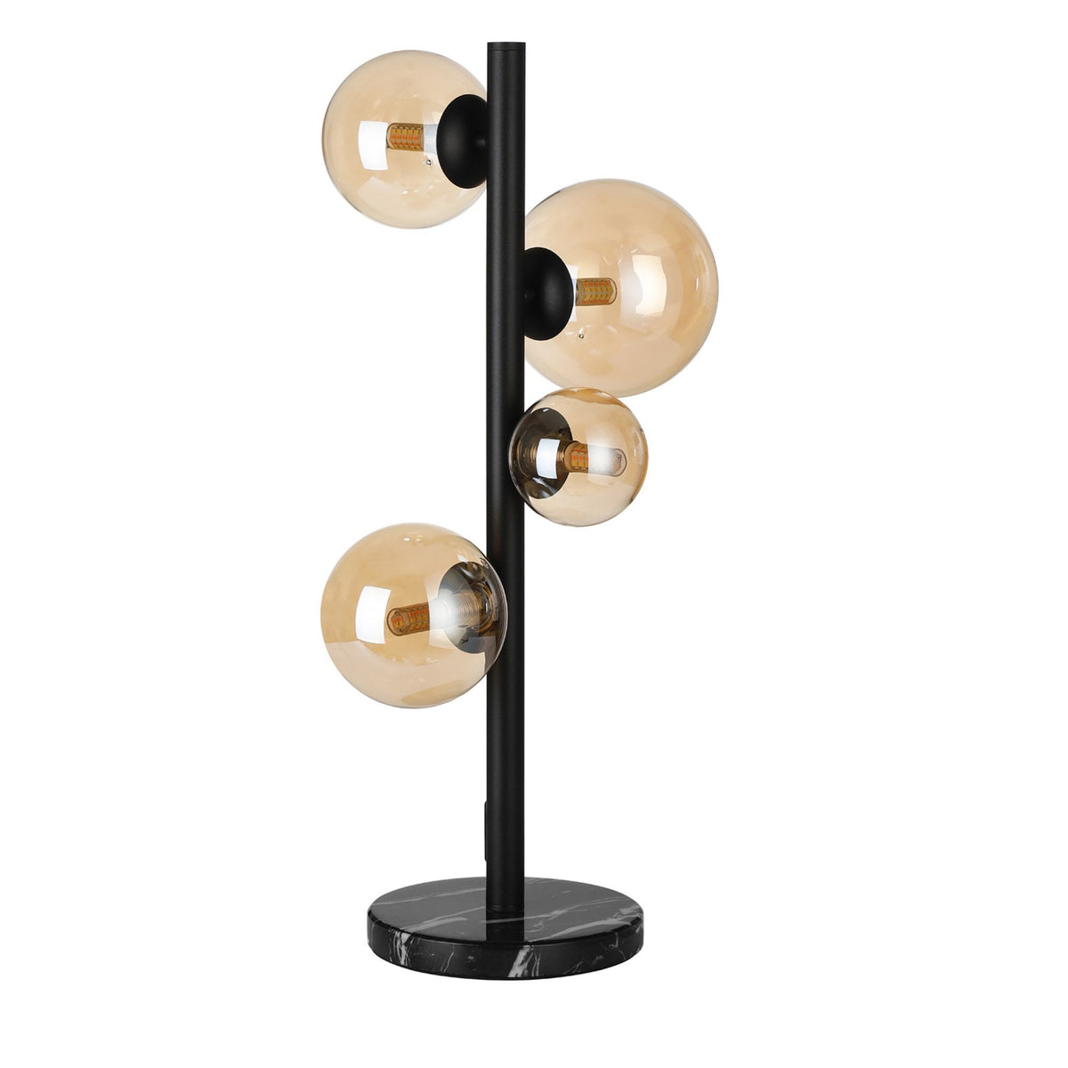 Shute 4lt Table Lamp in Satin Black & Amber Plated Glass