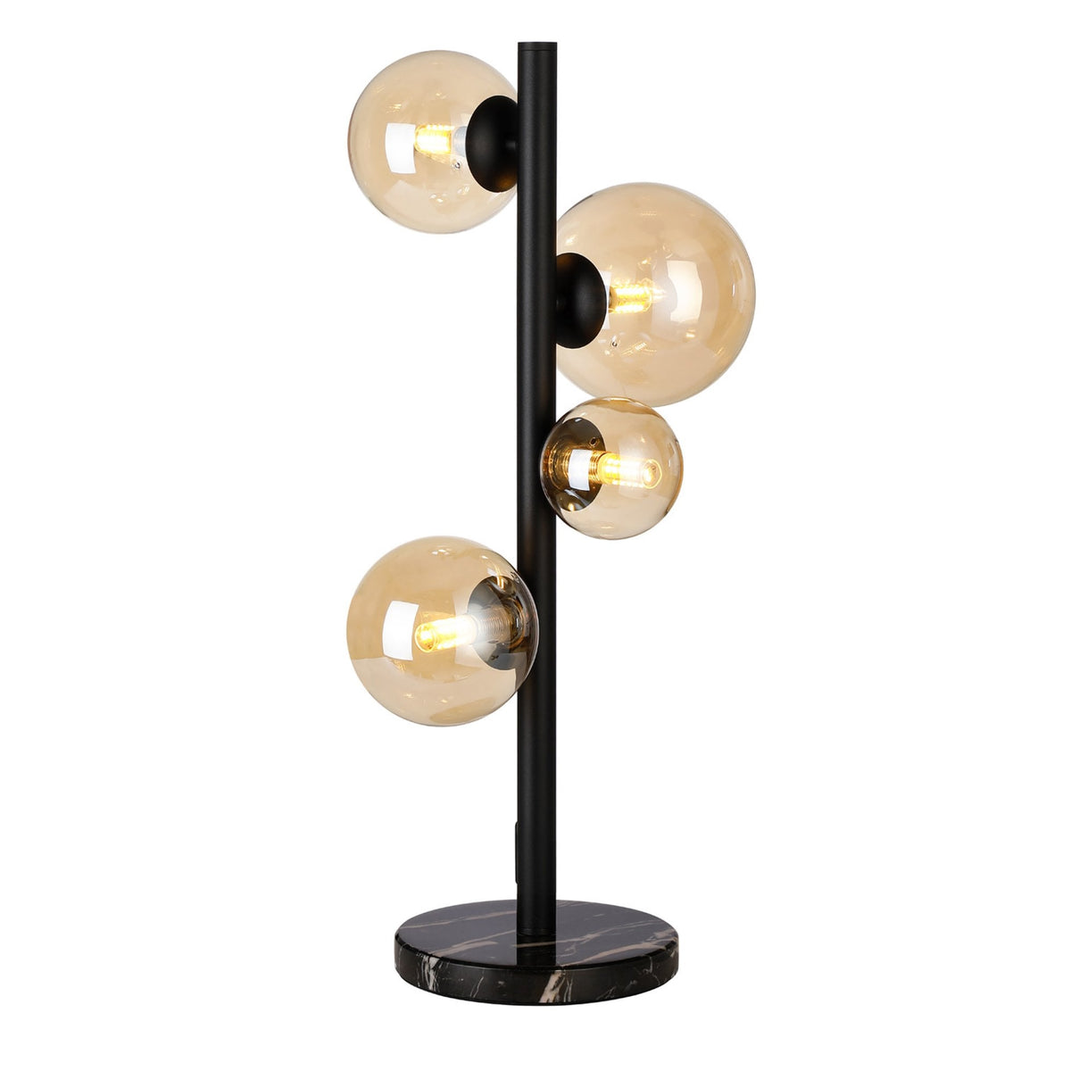 Shute 4lt Table Lamp in Satin Black & Amber Plated Glass