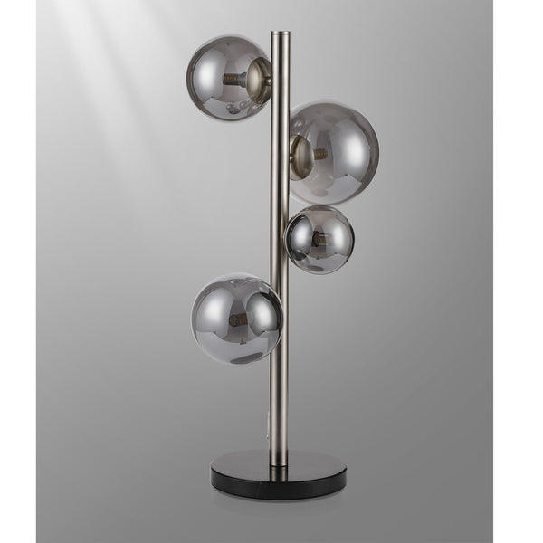 Shute 4lt Table Lamp in Satin Nickel & Smoked Plated Glass