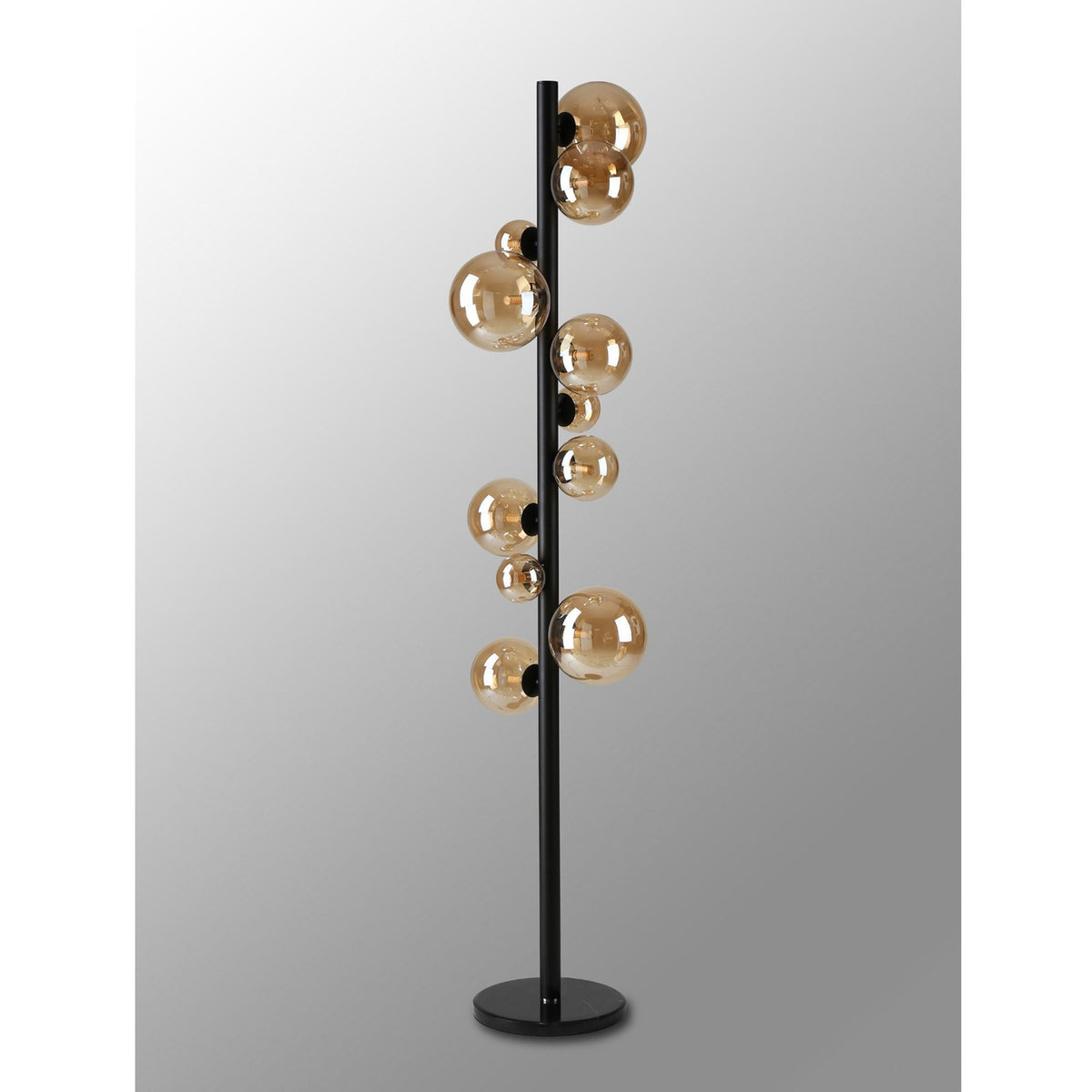 Shute 11lt Floor Lamp in Satin Black & Amber Plated Glass