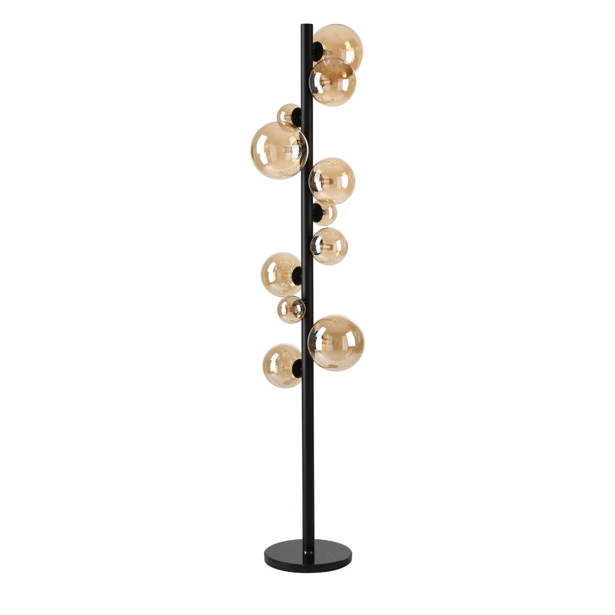 Shute 11lt Floor Lamp in Satin Black & Amber Plated Glass