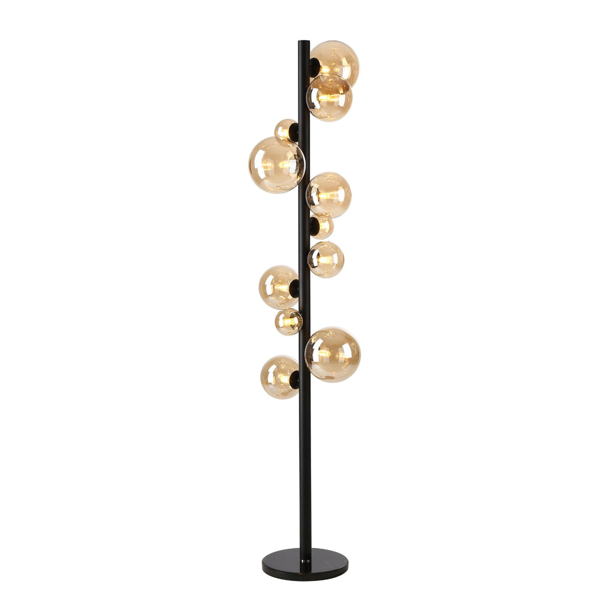 Shute 11lt Floor Lamp in Satin Black & Amber Plated Glass