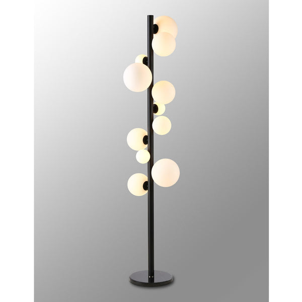 Shute 11lt Floor Lamp in Satin Black & Opal Glass
