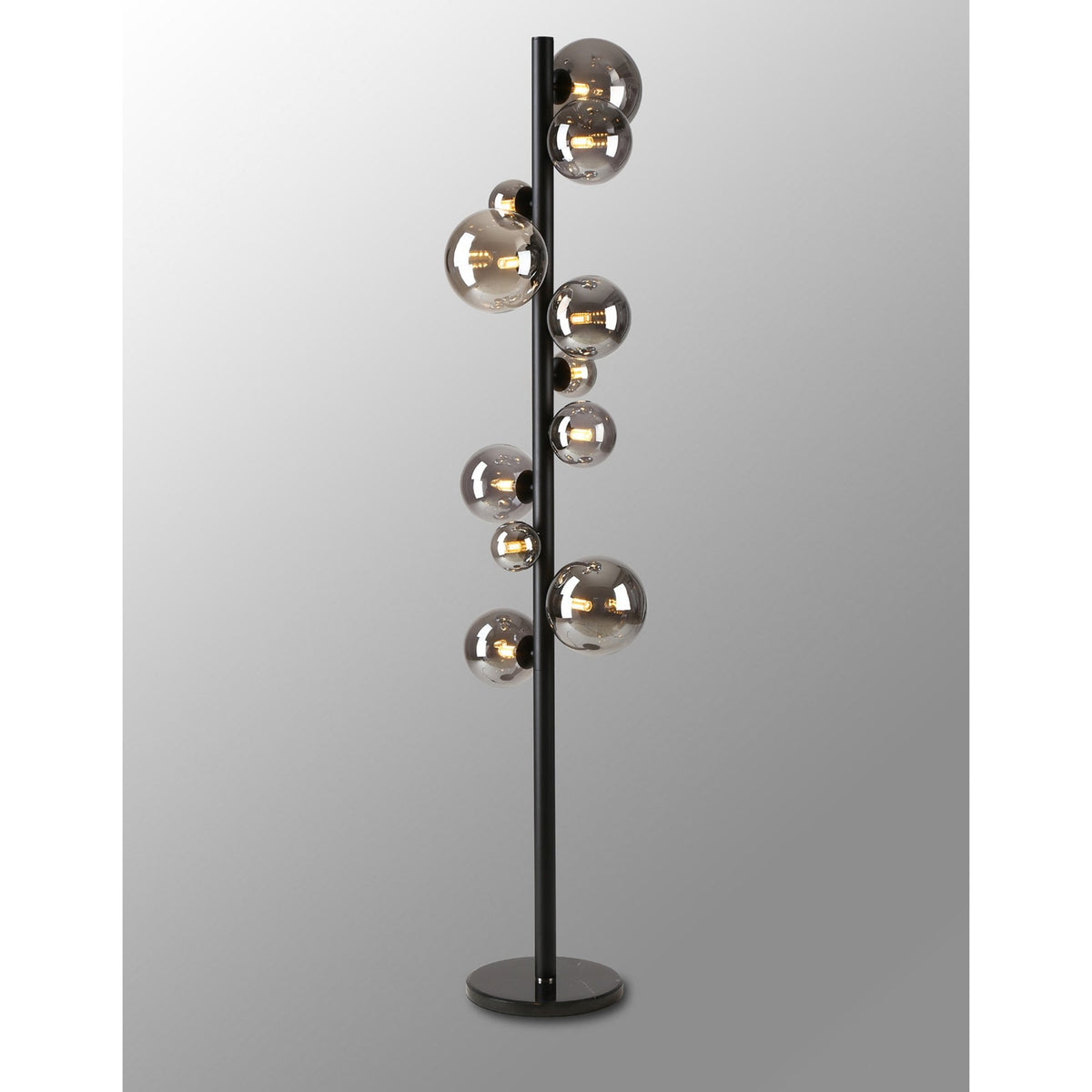 Shute 11lt Floor Lamp in Satin Black & Smoked Plated Glass