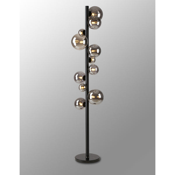 Shute 11lt Floor Lamp in Satin Black & Smoked Plated Glass