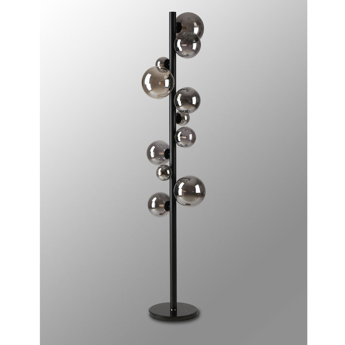 Shute 11lt Floor Lamp in Satin Black & Smoked Plated Glass