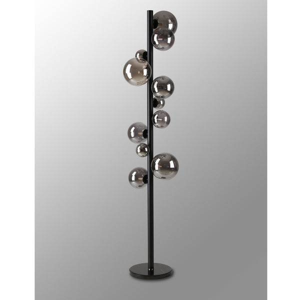 Shute 11lt Floor Lamp in Satin Black & Smoked Plated Glass
