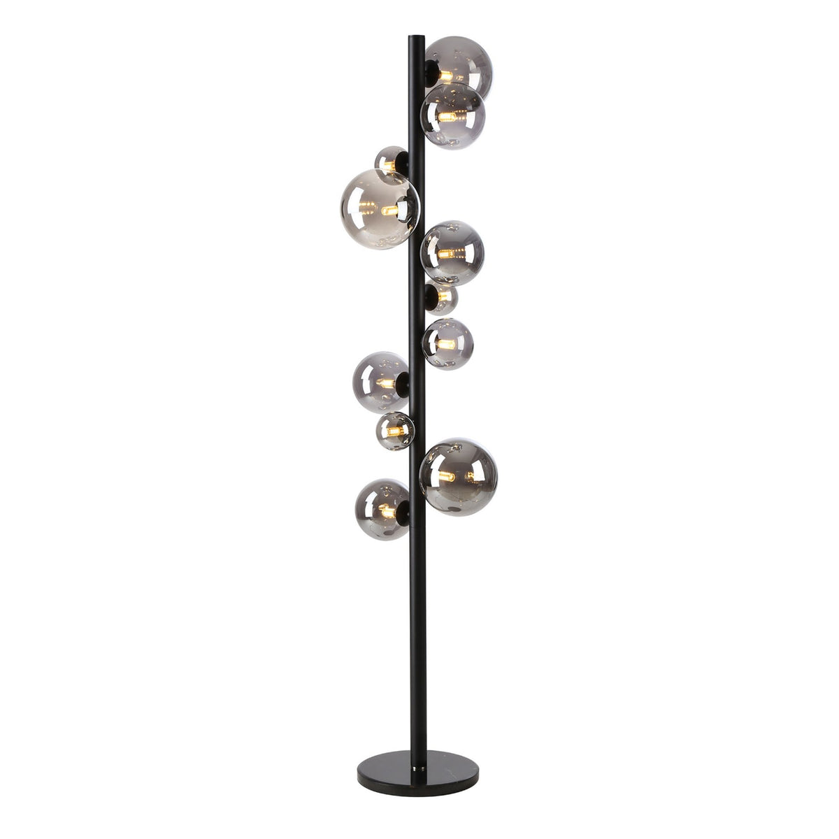 Shute 11lt Floor Lamp in Satin Black & Smoked Plated Glass